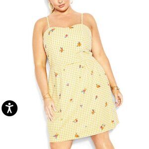 City Chic Woman's Plus-Size Eleanor Gingham Floral Retro Swing Dress Sz XL/22